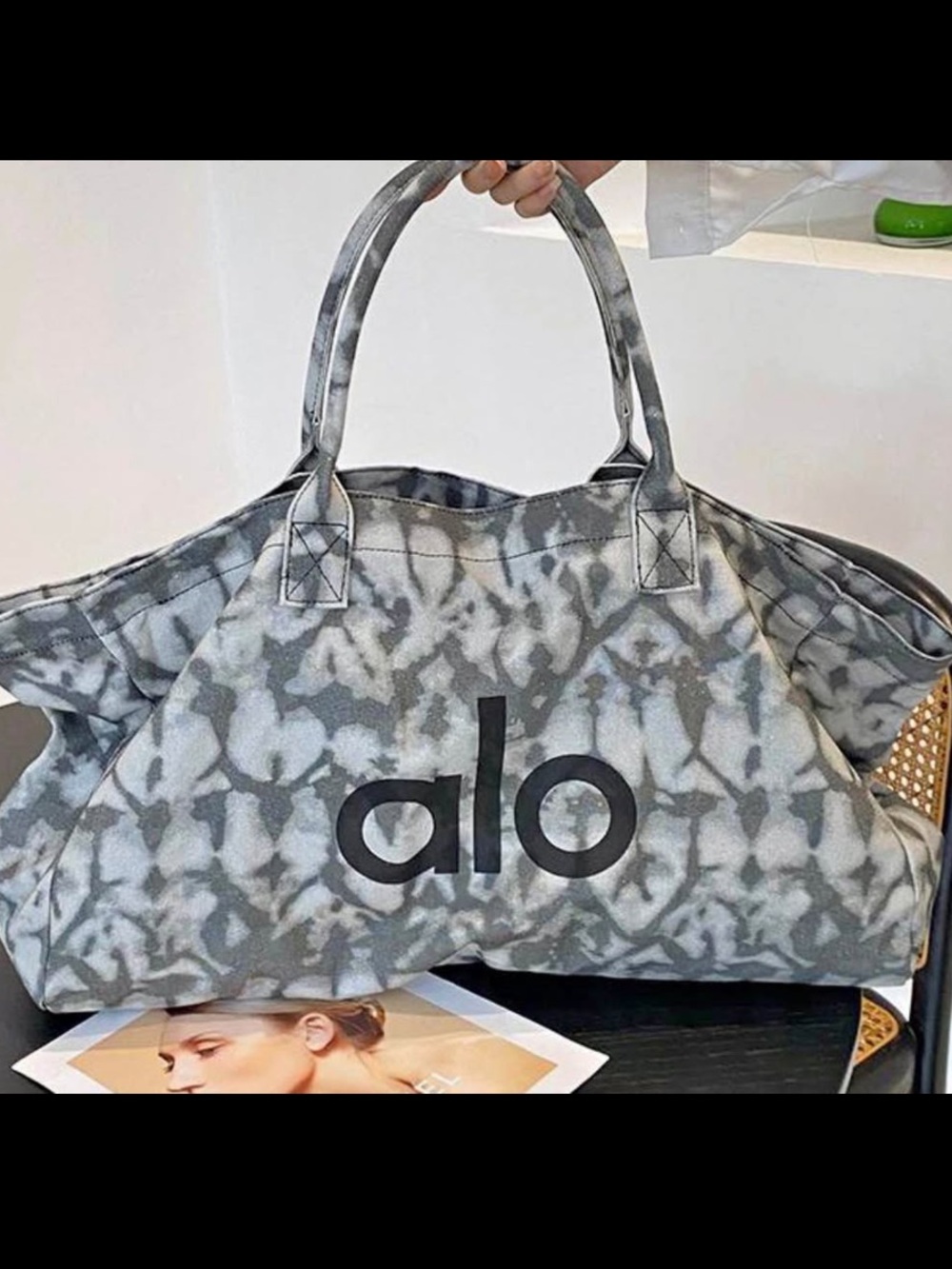 ALO Yoga Grey Tie-Dye Tote Bag with Black Logo